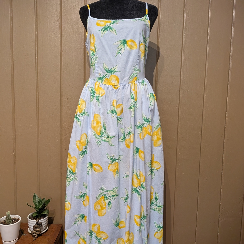 GAP White Maxi Dress with Yellow Lemon Print